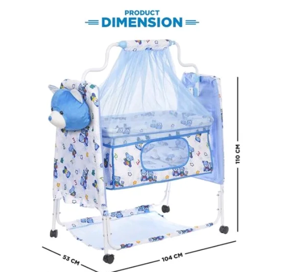 Cozy New Born Baby Cradle, Swing, Jhula,Palna, Bedding, Bed, Crib, Bassinet with Mattress, Pillow, Mosquito Net for 0-9 Months (Blue) - Free Size, Blue, Cradle Material :Cotton, Jhula, Multipack 1